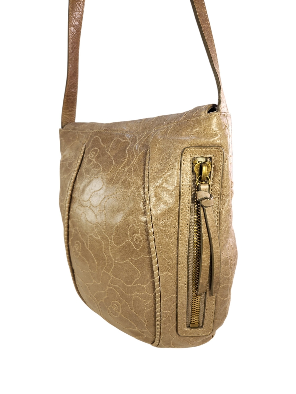 HOBO INTERNATIONAL DISTRESSED FLORAL SHOULDER TAUPE PURSE BAG - Picture 4 of 13